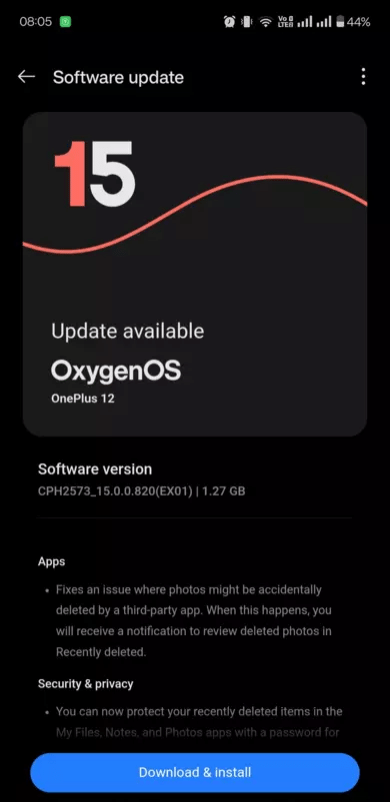 OnePlus12 15.0.0.820 update india