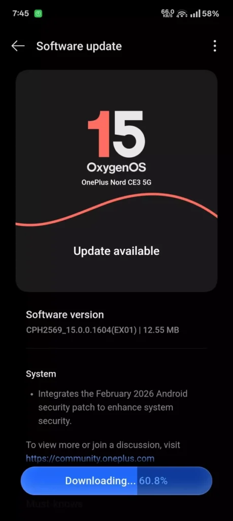OnePlus Nord CE3 5G OxygenOS 15.0.0.1604 Update